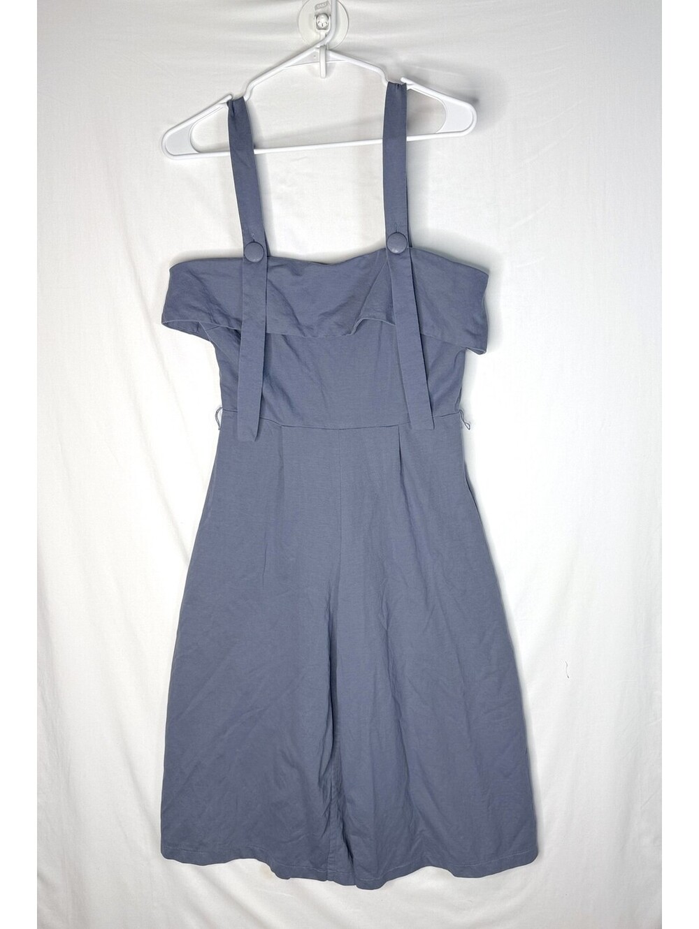 Cold Shoulder Wide Leg Jumpsuit Women's M Slate Blue Cropped Boho Cottagecore
